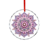 Mandala rose pastel lavande violet avec perles en cristal à suspendre pour décoration de sapin de Noël