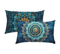Mandala Taies d'oreiller 40x80 Lot de 2, Housse Coussin Lin, Housse de Coussin Exterieur Impermeable pour Salon de Jardin, Taie Oreiller Bleu Marine Respirante avec Fermeture Éclair Invisible S-343