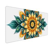 Mandala Tapis de Souris XXL 100 x 50 cm, Tapis Souris Jaune sous Main Bureau avec Bords Cousus, Imperméable Mouse Pad Base en Caoutchouc Antidérapant Surface pour Gamer, PC, Cadeau Femme -lsy2603R8