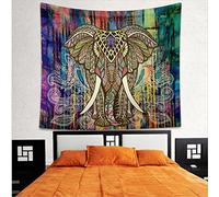 Mandala Tapisserie murale à suspendre style bohème pour dortoir, Polyester, Éléphant coloré., 210x150cm