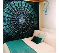 Mandala Tapisserie murale à suspendre style bohème pour dortoir, Polyester, Vert paon., 150x130cm