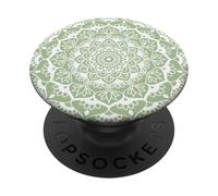 Mandala Vert Sauge Eucalyptus Zen Fleur fractale Art PopSockets PopGrip Adhésif