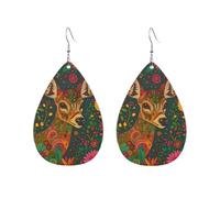 Mandala Vintage Représentant Un Cerf Et Des Fleurs Colorées Pendantes En Cuir Légères Pendantes Double Face Boucles D'Oreilles En Cuir Pour Quotidien Fête Des Mères Décorations
