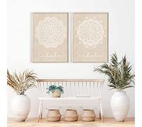 Mandala Wall Art Yoga Beige Prints Inspirez Exhale Canvas Painting Posters Abstract Line Flower Pictures Room Decor 15.7 "x 23.6" (40x60cm) x2 Pas de cadre