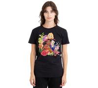 mandarin creative ltd Disney Princess Bouquet with Rapunzel, Moana and Snow White Ladies T Shirt, Black, Noir, L Femme