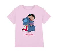 mandarin creative ltd Lilo & Stitch 90s Hug Girls T Shirt, Rose, 9-10 Ans Fille