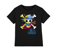 mandarin creative ltd One Piece Jolly Roger Graffiti Kids T Shirt, Noir, 7-8 Ans Garçon