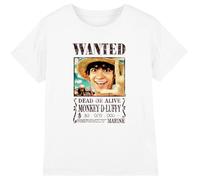 mandarin creative ltd One Piece Luffy Wanted Poster Kids T Shirt, Blanc, 9-10 Ans Garçon