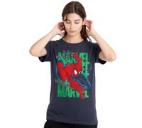 mandarin creative ltd Spiderman Wall Crawling Ladies T Shirt, Deep Navy, Bleu Marine foncé, L Femme