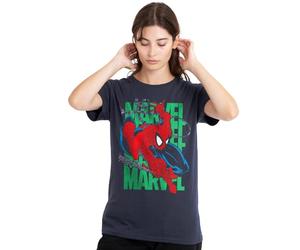 mandarin creative ltd Spiderman Wall Crawling Ladies T Shirt, Deep Navy, Bleu Marine foncé, L Femme
