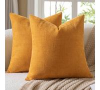 Mandioo Housses de Coussin 45x45 cm Orange Lot de 2 Décoratives Texturées Chenille Taie d'oreiller Housse Coussin Accent Velours pour Canapé Sofa Salon Chambre Décor Ferme