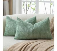 Mandioo Housses de Coussin Décoratives Chenille Texturée à Rayures | Lot de 2 Vert sauge 30x50 cm Taie d'oreiller Couverture d'Accent pour Canapé Salon Chambre Décoration Farmhouse