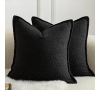 Mandioo Lot de 2 Housse de Coussin Couleur d'accent Texture tissée Moderne Luxe Style Taie d'oreiller Decoration Maison Salon Chambre pour Canapé 50X50cm Noir