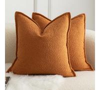 Mandioo Lot de 2 Housse de Coussin Couleur d'accent Texture tissée Moderne Luxe Style Taie d'oreiller Decoration Maison Salon Chambre pour Canapé 65X65cm Feuilles de Tabac