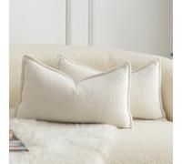 Mandioo Lot de 2 Housse de Coussin Couleur d'accent Texture tissée Moderne Luxe Style Taie d'oreiller Decoration Maison Salon Chambre pour Canapé 30X50cm Blanc