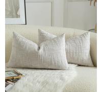 Mandioo Lot de 2 Housses de Coussin en Chenille Douce Design Texturé Noeud de Bambou Décoration Élégante pour Canapé Lit ou Salon 30x50 cm Gris Perlé