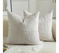 Mandioo Lot de 2 Housses de Coussin en Chenille Douce Design Texturé Noeud de Bambou Décoration Élégante pour Canapé Lit ou Salon 65x65 cm Gris Perlé