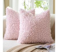 Mandioo Lot de 2 Housses de Coussin Rose 45 x 45 cm Fausse Fourrure Bouclé Sherpa Épaisse Décorative Taie d’Oreiller Douce pour Canapé Lit Salon
