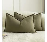 Mandioo Lot de 2 Housses de Coussins Pur Coton Couleur Pure Moderne Doux Confortable Taie d'oreiller Decoration Maison Salon Chambre pour Canapé 40x60 cm Vert Olive