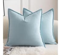 Mandioo Lot de 2 Housses de Coussins Pur Coton Couleur Pure Moderne Doux Confortable Taie d'oreiller Decoration Maison Salon Chambre pour Canapé 45x45 cm Bleu Clair