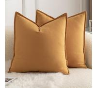 Mandioo Lot de 2 Housses de Coussins Pur Coton Couleur Pure Moderne Doux Confortable Taie d'oreiller Decoration Maison Salon Chambre pour Canapé 65x65 cm Orange Brun