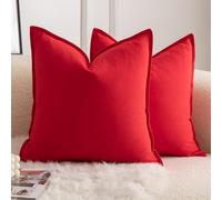 Mandioo Lot de 2 Housses de Coussins Pur Coton Couleur Pure Moderne Doux Confortable Taie d'oreiller Decoration Maison Salon Chambre pour Canapé 65x65 cm Rouge