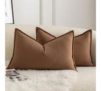 Mandioo Lot de 2 Housses de Coussins Pur Coton Couleur Pure Moderne Doux Confortable Taie d'oreiller Decoration Maison Salon Chambre pour Canapé 40x60 cm Le Brun