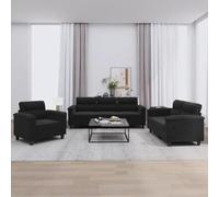Mandloder 3 PIECES Ensemble Canapé Noir Tissu Microfibre avec 6 Coussins Structure Robuste Salon Assise Confortable Entretien Facile 1 Fauteuil, 1 2 Places, 1 Trois Places