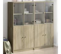 Mandloder Armoire à livres en chêne Sonoma, 136 x 37 x 142 cm, 16 compartiments, espace de rangement pour livres, magazines, dossiers, utilisable comme buffet, cabinet de buffet, robuste