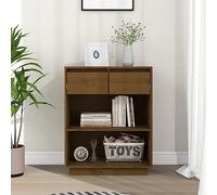 Mandloder Armoire d'appoint marron miel 60 x 34 x 75 cm en pin massif avec tiroirs et compartiments pour salon, chambre à coucher, bureau, console, espace de rangement