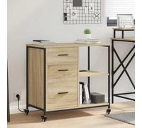 Mandloder Armoire de bureau à roulettes, chêne Sonoma, 76 x 41 x 72 cm, en matériau dérivé du bois, 2 portes, 2 tiroirs, pour bureau et maison, grand espace de rangement, capacité de charge de 60 kg