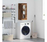 Mandloder Armoire murale en bois recyclé - 34,5 x 34 x 90 cm - Bois d'ingénierie et verre - Armoire murale avec porte en verre - Espace de rangement pour salon, couloir, cuisine - Design moderne - Peu