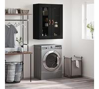 Mandloder Armoire murale, noire, 69,5 x 34 x 90 cm, en bois avec portes en verre, étagère suspendue polyvalente pour salon, chambre à coucher, bureau, rangement élégant