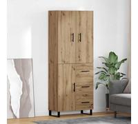 Mandloder Arteferretto Buffet haut en 2 parties en chêne artisanal, bois et verre, 69,5 x 34 x 180 cm, meuble de rangement moderne avec tiroir, pour salon, salle à manger