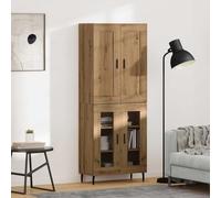 Mandloder Arteferretto Buffet haut en 2 parties en chêne artisanal, matériau en bois et verre, 69,5 x 34 x 180 cm, espace de rangement moderne pour salon, salle à manger