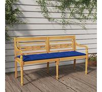 Mandloder Banc Batavia 150 cm en Bois de Teck Massif, Meuble d'Extérieur avec Coussin Bleu, Résistant aux Intempéries, pour Jardin et Patio