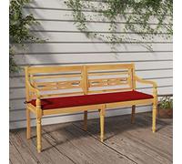 Mandloder Banc Batavia en Bois de Teck Massif 150 cm avec Coussin Rouge, Meuble d'Extérieur Résistant aux Intempéries pour Patio et Jardin