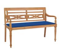 Mandloder Banc Batavia en Teck Massif 120 cm avec Coussin Bleu Royal, Meuble de Jardin Extérieur Résistant aux Intempéries pour Patio et Porche