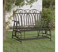 Mandloder Banc Coulissant 2 Places 114 cm Noir en Acier Résistant aux Intempéries, Meuble de Jardin Balançoire pour Patio et Porche, Design Élégant et Confortable