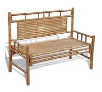 Mandloder Banc de Jardin 120 cm en Bambou Naturel, Mobilier d'Extérieur Résistant aux Intempéries, Idéal pour Patio et Porche, Design Confortable avec Dossier pour Se Reposer