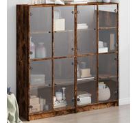 Mandloder Bibliothèque avec portes en chêne fumé 136 x 37 x 142 cm, 16 compartiments, espace de rangement pour livres, magazines, documents, idéale comme buffet buffet