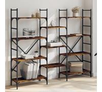 Mandloder Bibliothèque en chêne fumé 160 x 28,5 x 136,5 cm, en bois dérivé du bois, étagère sur pied avec compartiments ouverts, bibliothèque polyvalente pour salon, bureau, chambre à coucher