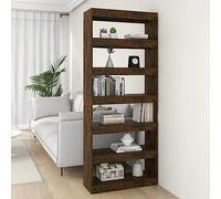 Mandloder Bibliothèque en chêne fumé, 80 x 30 x 198 cm, en matériau dérivé du bois, étagère sur pied, polyvalente comme séparateur de pièce, pour livres, DVD et décoration, design robuste avec