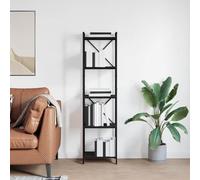 Mandloder Bibliothèque en chêne noir, 40 x 30 x 153 cm, matériau en bois, design industriel avec cadre en acier, pieds réglables pour salon, bureau, grand espace de rangement