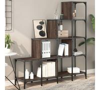 Mandloder Bibliothèque marron aspect chêne, 122 x 30 x 132 cm, matériau du bois métallique, forme d'escalier, charge maximale 120 kg, pour salon, bureau, support stable