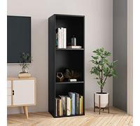 Mandloder Bibliothèque noire 36 x 30 x 114 cm, en bois avec 3 compartiments, meuble TV polyvalent, armoire robuste pour magazines et livres