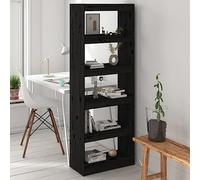 Mandloder Bibliothèque noire en bois de pin massif, 60 x 30 x 167,5 cm, étagère sur pied avec 5 compartiments, séparateur de pièce polyvalent pour salon, couloir