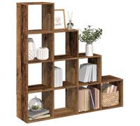 Mandloder Bibliothèque séparateur de pièce, 4 niveaux, aspect bois vieilli, 131,5 x 29 x 131,5 cm, étagère cube avec 10 compartiments, séparateur de pièce polyvalent