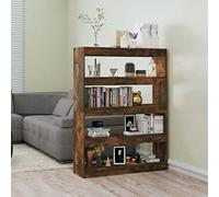 Mandloder Bibliothèque, séparateur de pièce, chêne fumé, 100 x 30 x 135 cm, étagère stable avec 4 compartiments, étagère polyvalente en bois pour salon, couloir et bureau