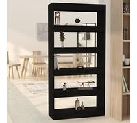 Mandloder Bibliothèque séparateur de pièce, noire, 80 x 30 x 166 cm, en matériau dérivé du bois, stable et élégante, idéale pour les livres et la décoration